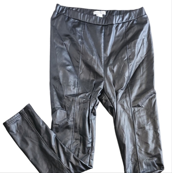 Women's Faux Leather Black Pants Large Elastic Waist Punk Biker Goth Rocker Thin - Picture 1 of 4